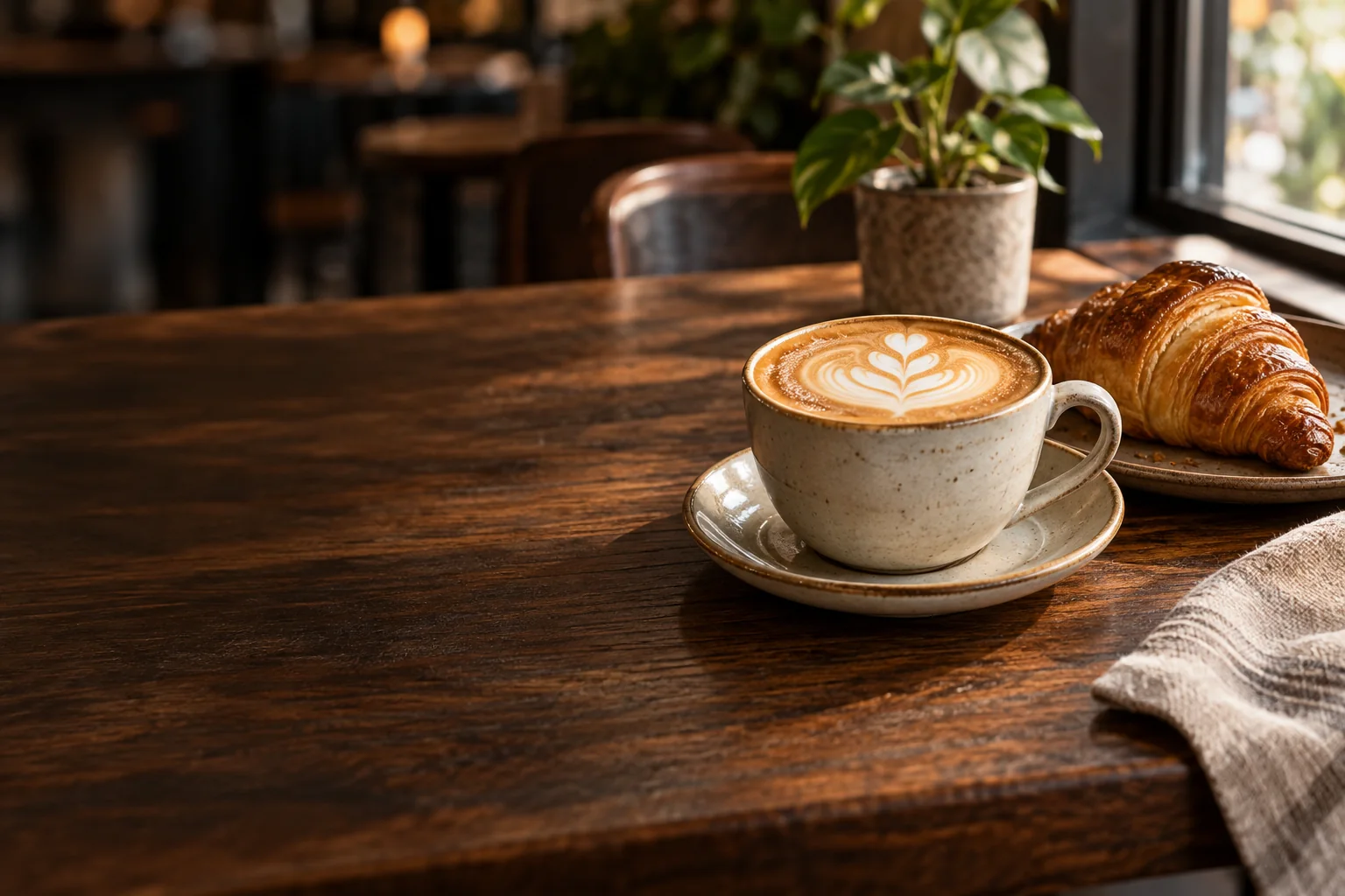 Xícara de cappuccino sobre mesa de madeira, imagem conceitual